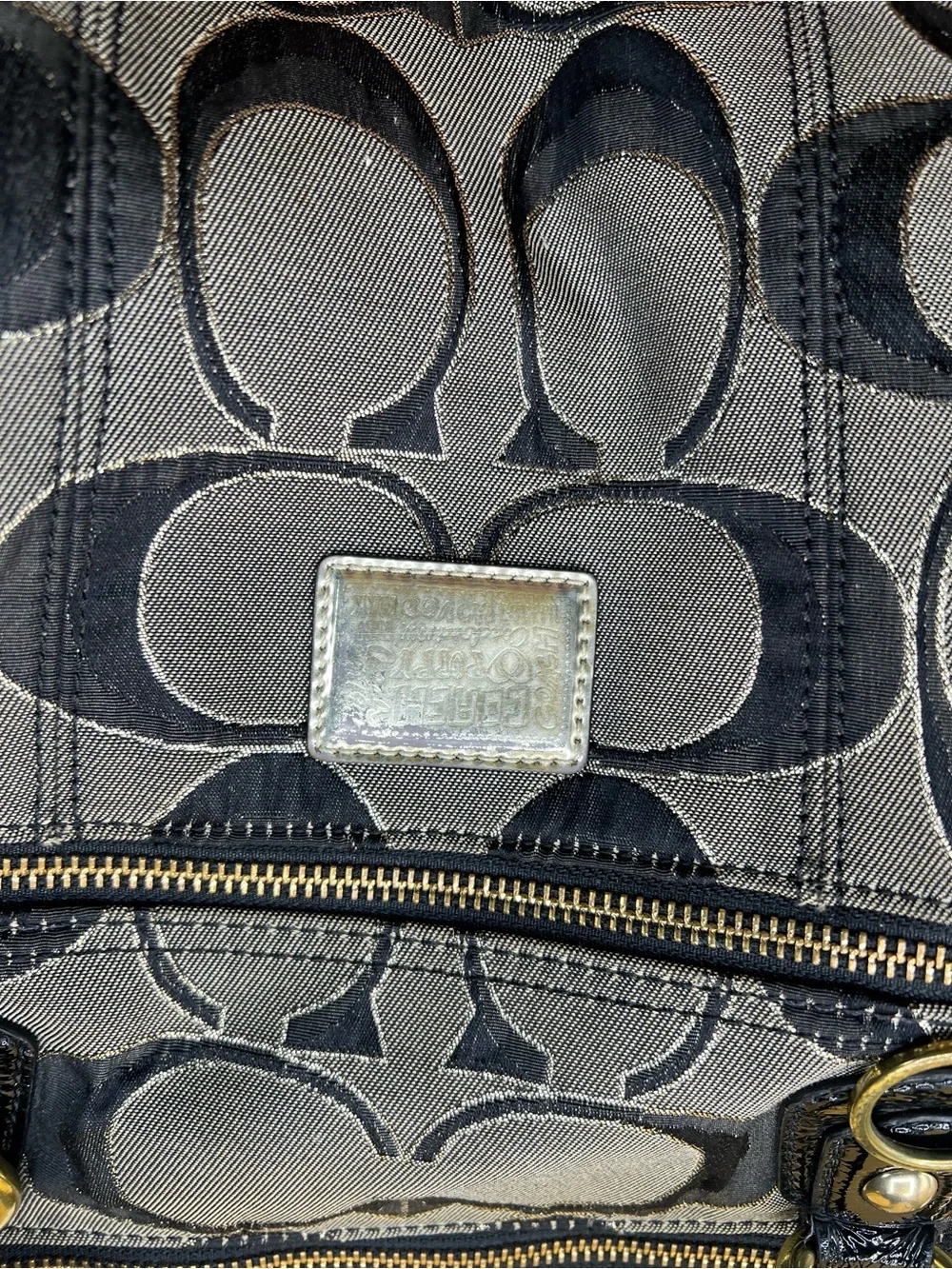 COACH POPPY Black Signature Glam Tote.
